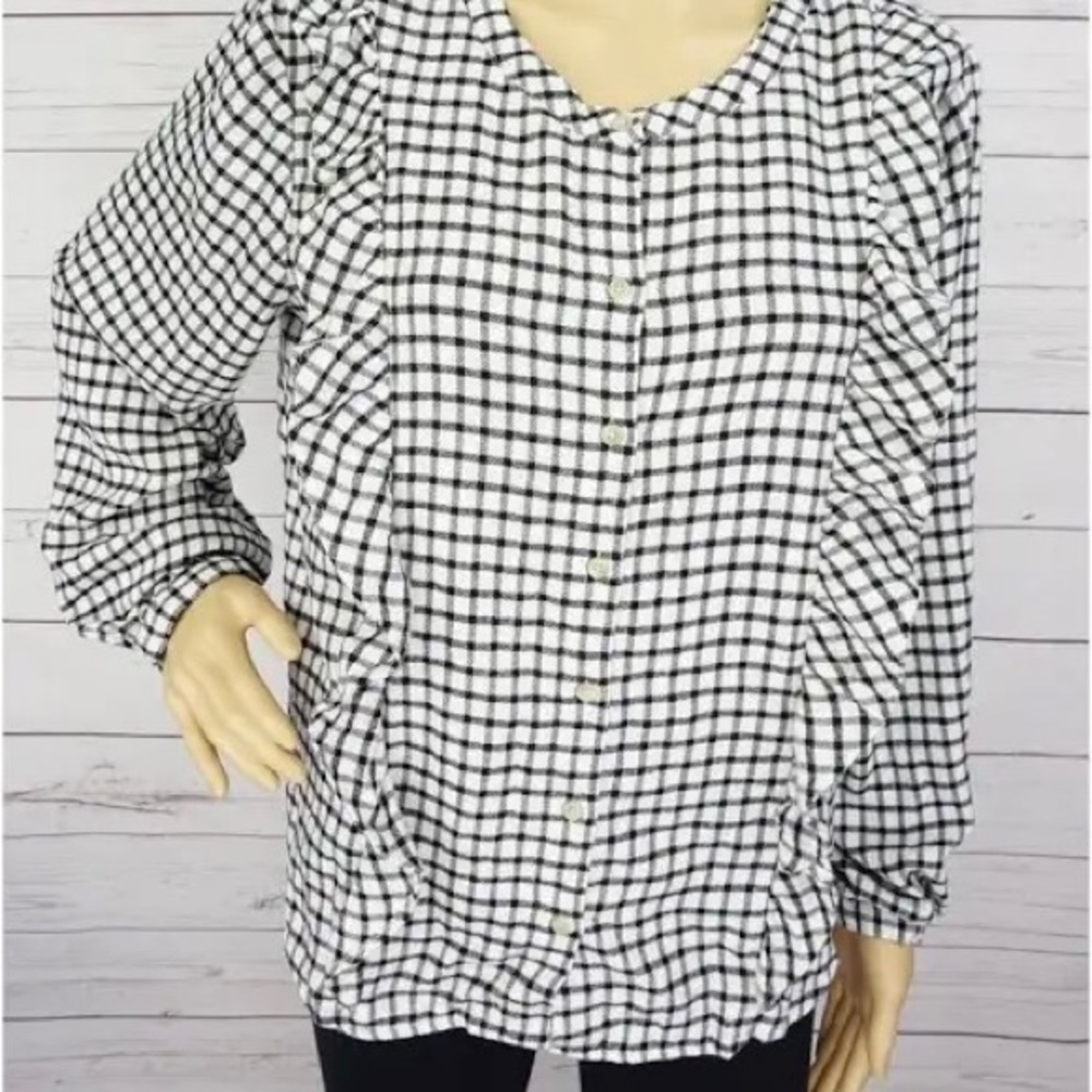 Sonoma Black and White Plaid Flannel Ruffled Top